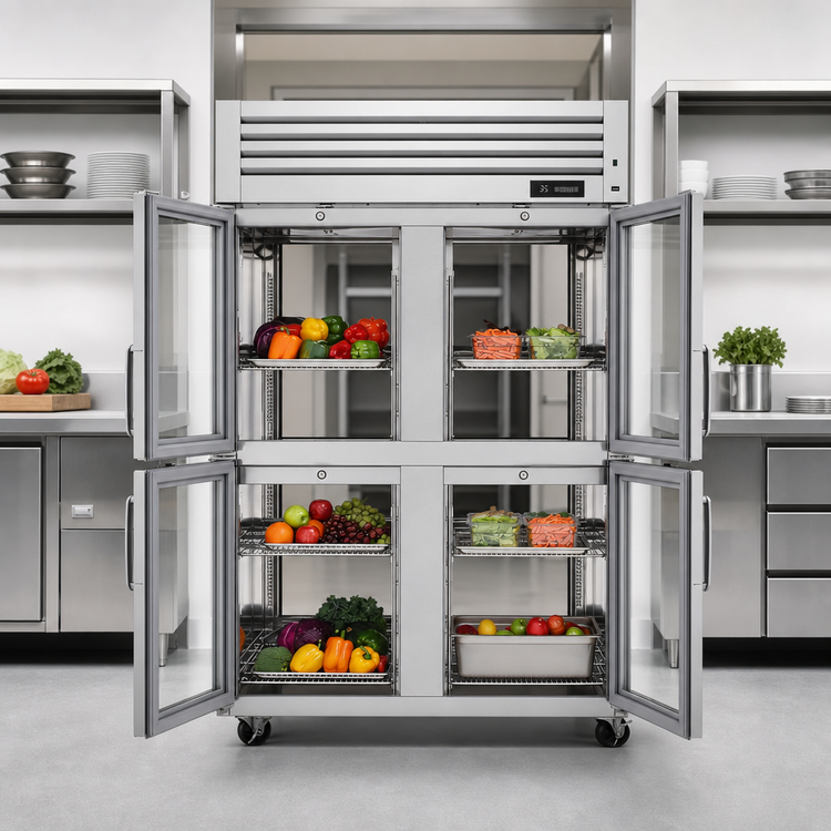 Product image #3 for Turbo Air PRO Series Two-Section Pass-Thru Reach-In Refrigerator with 4 Front and 4 Rear Glass Half Doors, 50.23 Cu. Ft.