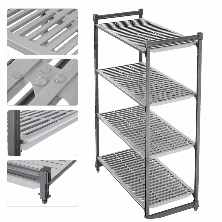 Product image #3 for Cambro Camshelving Basics Plus 4-Tier Stationary Starter Unit, 60"W x 21"D x 64"H, Brushed Graphite