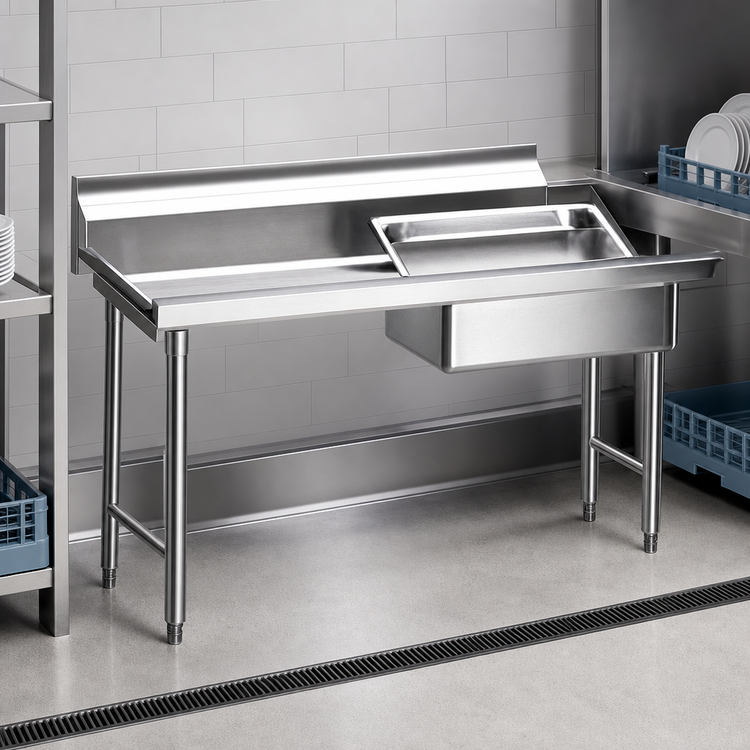 Product image #3 for Eagle Group Straight Soiled Dishtable with Left-to-Right Operation, 20 x 20 x 5 Inch Sink, 8 Inch Backsplash, 16 Gauge 304 Stainless Steel Top