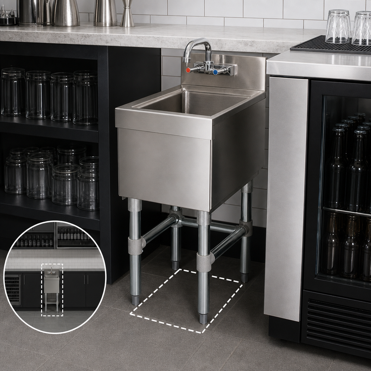 Product image #3 for Advance Tabco Underbar Basics™ Freestanding Stainless Steel Underbar Hand Sink with Faucet, 15" x 18"