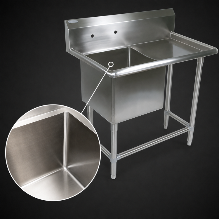 Product image #3 for John Boos Pro-Bowl 1-Compartment Sink with Right Drainboard, 16" x 20" x 12" Bowl, 14-Gauge Stainless Steel