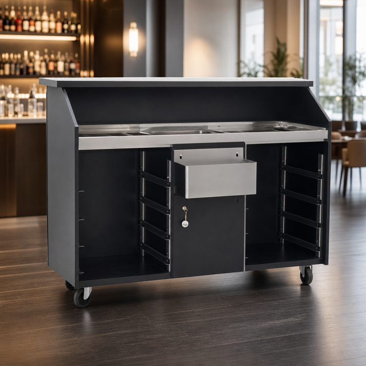 Product image #3 for Deluxe 5-Foot Portable Bar with Ice Bin, Double-Tier Speed Rail, and Center Locking Cabinet