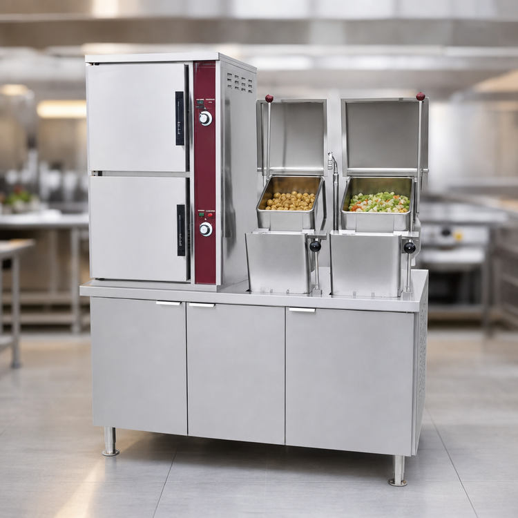 Product image #3 for Crown DCX-2-6-6 Two-Compartment Direct Steam Kettle Steamer with 60" Cabinet Base
