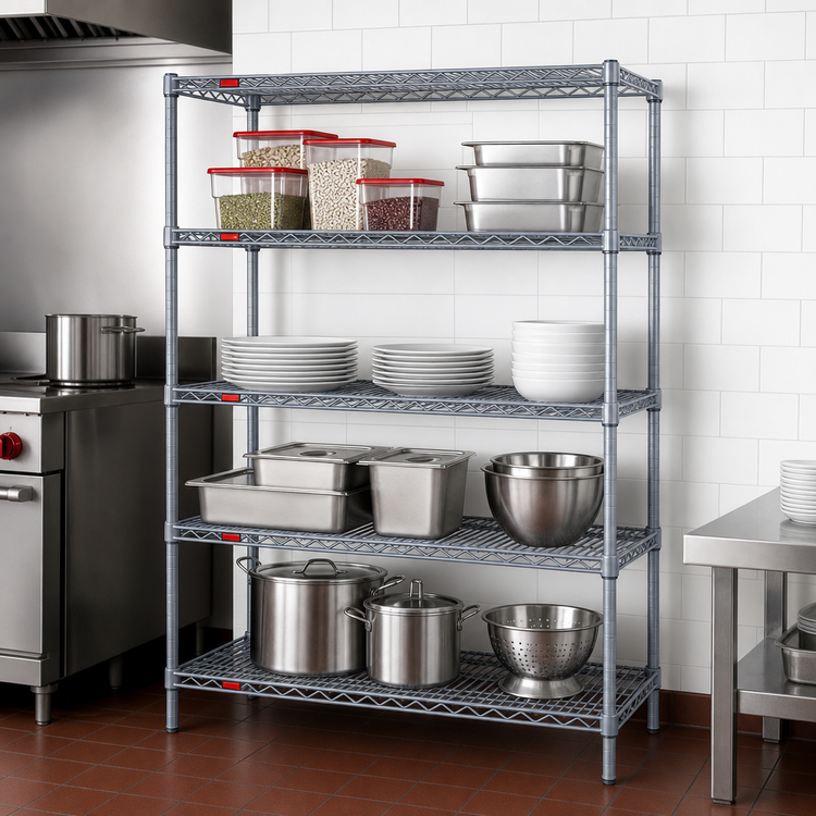 Product image #3 for Valu-Master 4-Tier Wire Shelving Starter Unit, 60W x 21D x 63H, Pewter Gray Epoxy