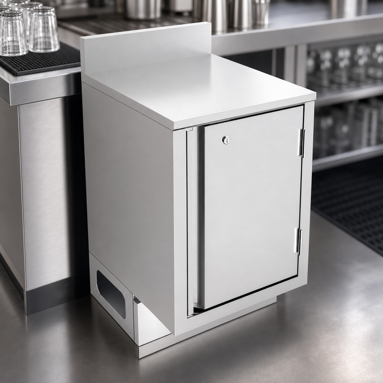 Product image #4 for BK Resources Call Series Flat-Top Underbar Cabinet with Pedestal Base and Locking Hinged Door