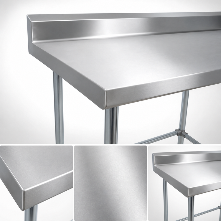 Product image #3 for BK Resources 84-Inch x 24-Inch Stainless Steel Open Base Work Table with 5-Inch Backsplash