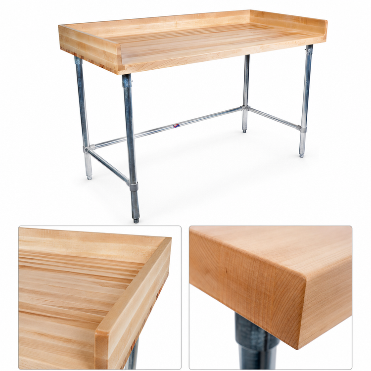 Product image #3 for BK Resources 72 Inch x 36 Inch Hard Maple Bakers Table with Stainless Steel Open Base