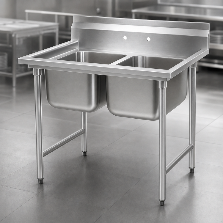 Product image #3 for Eagle Group 414 Series Two-Compartment Sink with Legs and 9-1/2 Inch Backsplash, 45-1/2 x 31-1/4 Inches