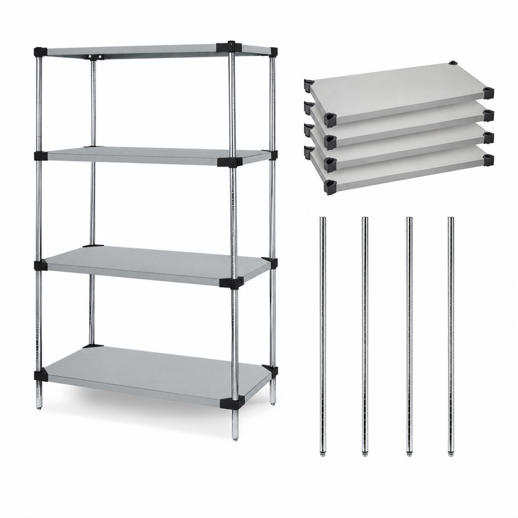 Product image #3 for Quantum Solid Shelving Starter Kit with 4 Solid Shelves, 36"W x 21"D x 63"H, 304 Stainless Steel