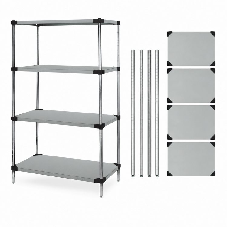 Product image #3 for Quantum 24 x 21 x 74 Inch 304 Stainless Steel Solid Shelving Starter Kit with 4 Shelves