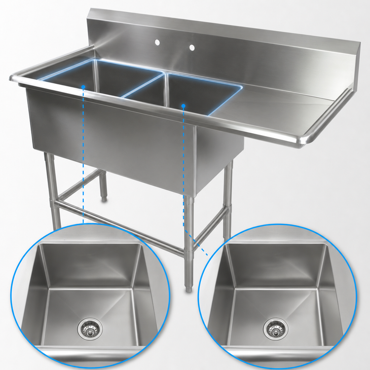 Product image #3 for John Boos Pro-Bowl 2-Compartment Stainless Steel Sink with Right Drainboard, 62-3/16 Inches