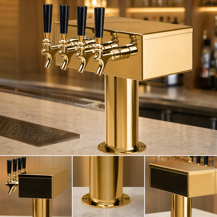 Product image #3 for Micro Matic T-Style Air-Cooled Countertop Draft Beer Tower with 4 Brass Faucets, PVD Brass Finish