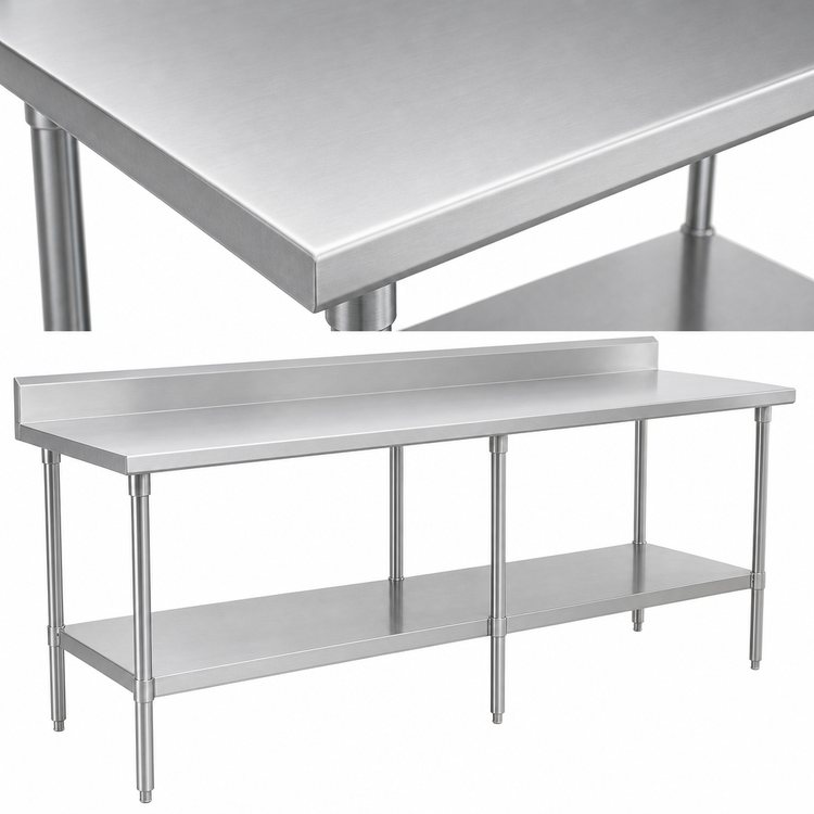 Product image #3 for John Boos Stallion 108-Inch x 30-Inch Stainless Steel Work Table with 5-Inch Backsplash and Adjustable Undershelf