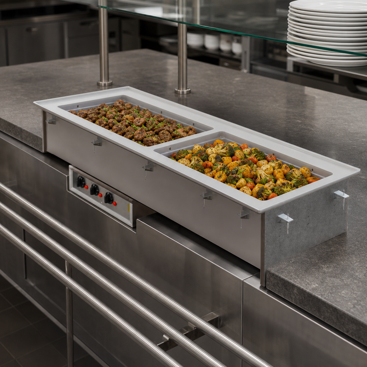 Product image #3 for Vollrath Short-Side 2-Pan Drop-In Hot Well with Manifold Drain, Thermostatic Controls, 120V