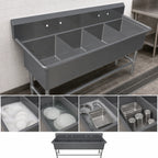 Thumbnail image #3 for John Boos Pro-Bowl 4PB1824 4-Compartment 16-Gauge Stainless Steel Sink, Floor Model, 10-Inch Backsplash, 18 x 24 x 12-Inch Bowls