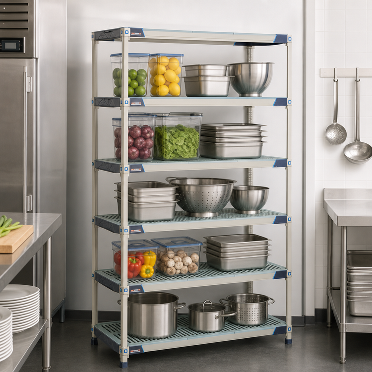 Product image #3 for MetroMax i 5-Shelf Open Grid Polymer Starter Shelving Unit, 48"W x 18"D x 74"H