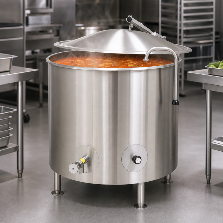 Product image #3 for Legion Low-Rim 25-Gallon Stationary Direct Steam Kettle with Full Jacket and 304 Stainless Steel Liner