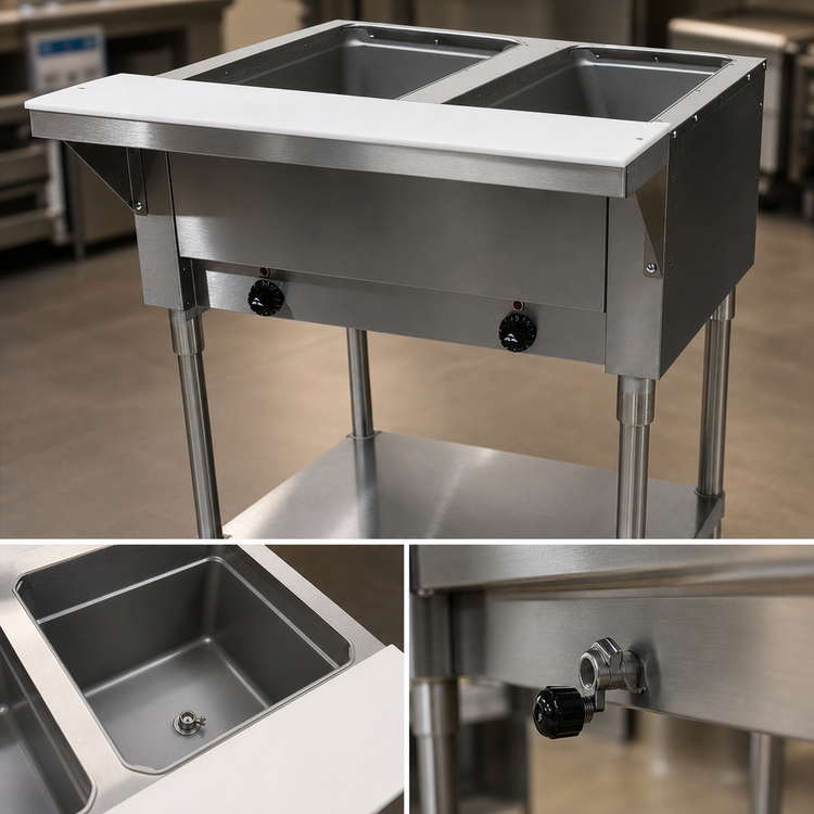 Product image #3 for Advance Tabco Triumph (Supreme) 2-Well Electric Hot Food Table with Sealed Wells, Cutting Board, and Open Base, 120V