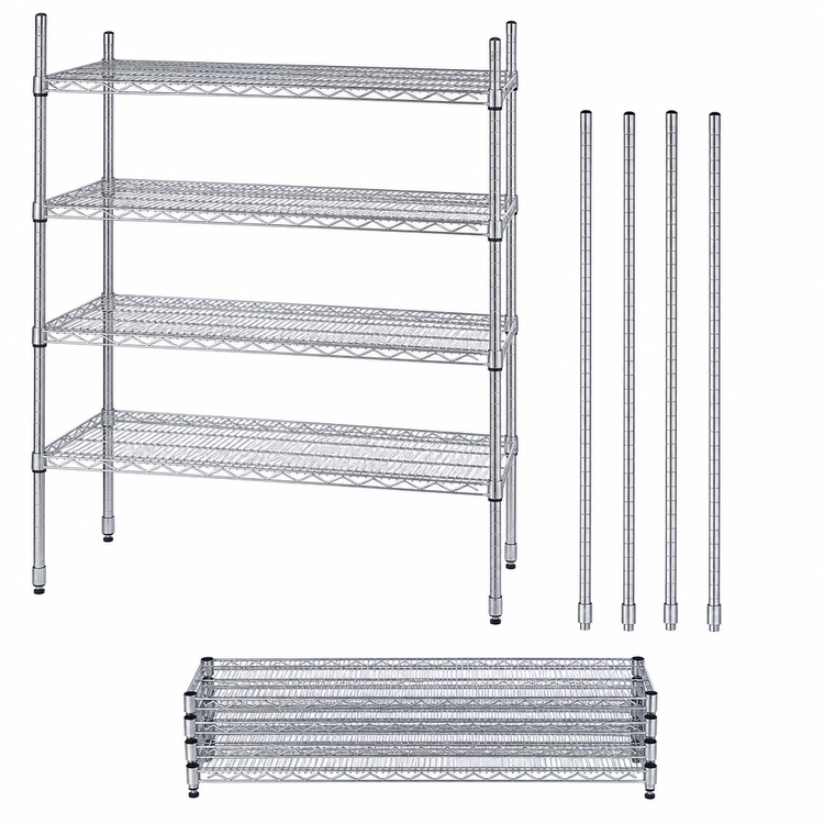 Product image #3 for Quantum 60" W x 30" D x 54" H Stationary 5-Shelf Wire Shelving Starter Kit, 304 Stainless Steel
