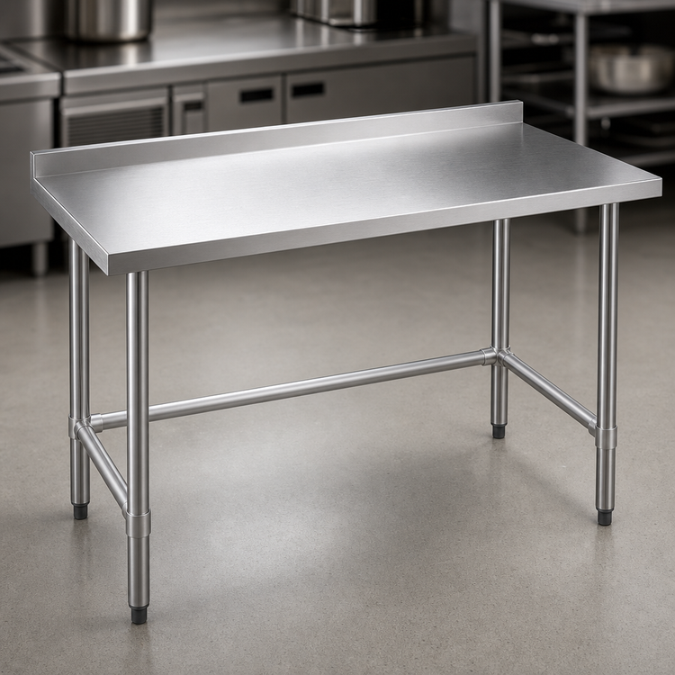 Product image #3 for 72-Inch x 24-Inch 18-Gauge 304 Stainless Steel Open Base Work Table with Undershelf and 2-Inch Rear Backsplash