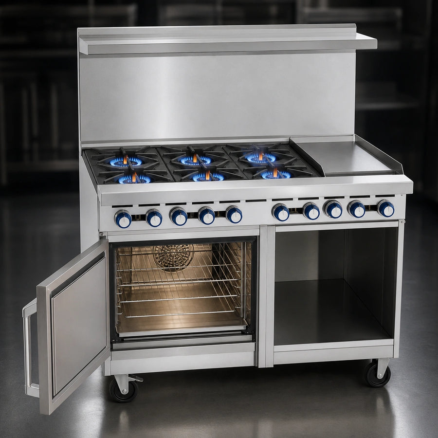 Six Open Burners with Pilot Lights