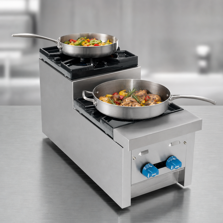 Product image #3 for Comstock-Castle SUFHP12 Countertop Gas Step-Up Saute Hot Plate, 2-Burner, 12-Inch Wide