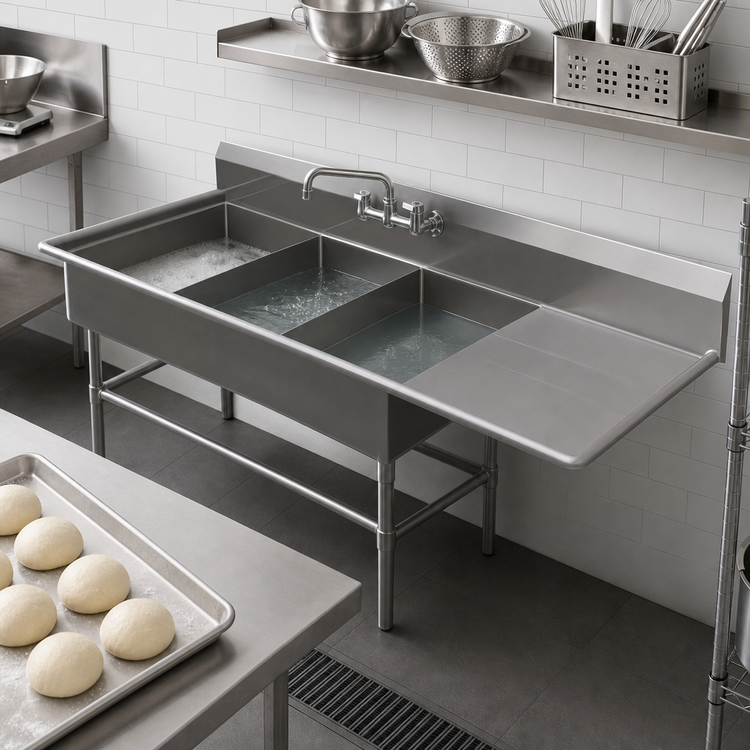 Product image #3 for John Boos Pro-Bowl 3-Compartment Bakery Sink with 30-Inch Right Drainboard, 14-Gauge Stainless Steel