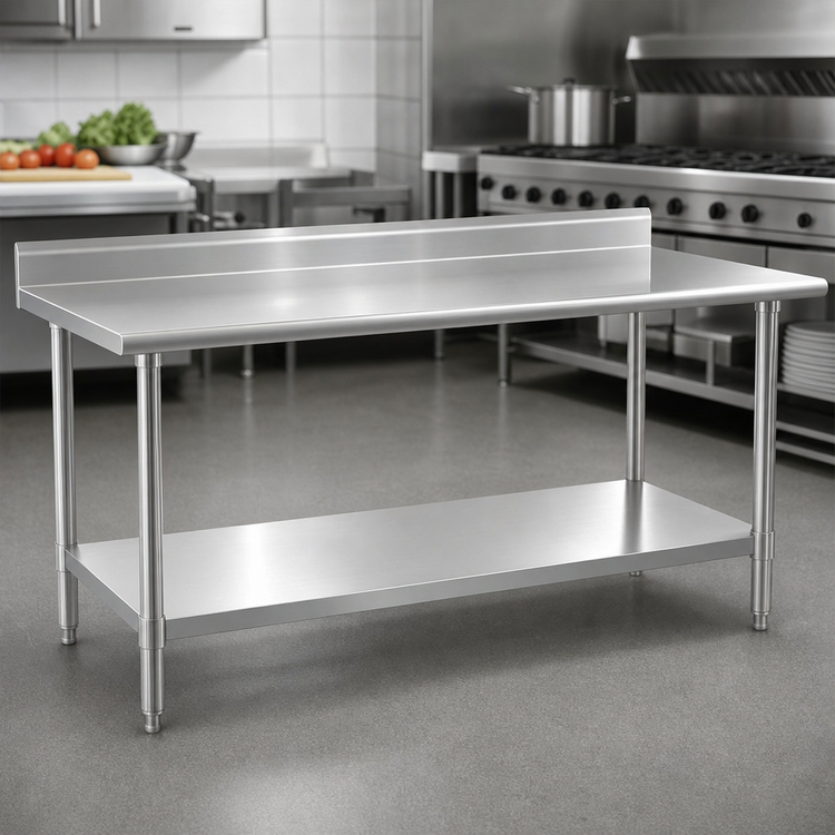 Product image #3 for 48-Inch x 24-Inch 430 Stainless Steel Work Table with 4-1/2-Inch Backsplash and Undershelf