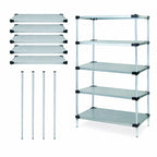 Thumbnail image #3 for Quantum WR74-1436SG-5 Stationary Solid Shelving Starter Unit, 36"W x 14"D x 74"H, 5 Shelves, Galvanized Steel, Chrome Posts
