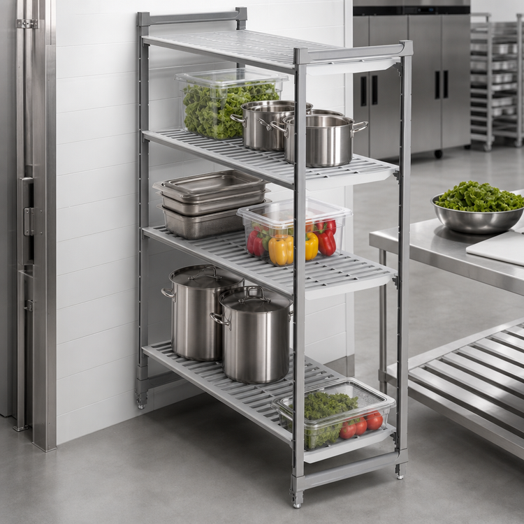 Product image #3 for Cambro Camshelving Basics Plus 21" x 30" x 72" Stationary Starter Unit, 4-Tier, Vented, Brushed Graphite