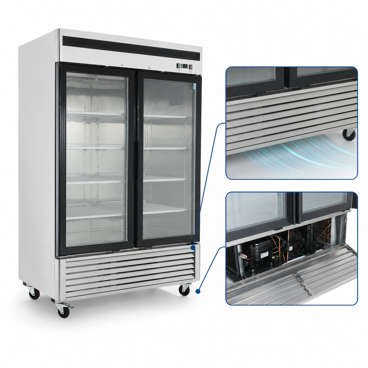 Product image #3 for Atosa Two-Section Glass Door Refrigerator Merchandiser, 44.8 Cu. Ft., Bottom-Mount Self-Contained, Stainless Steel