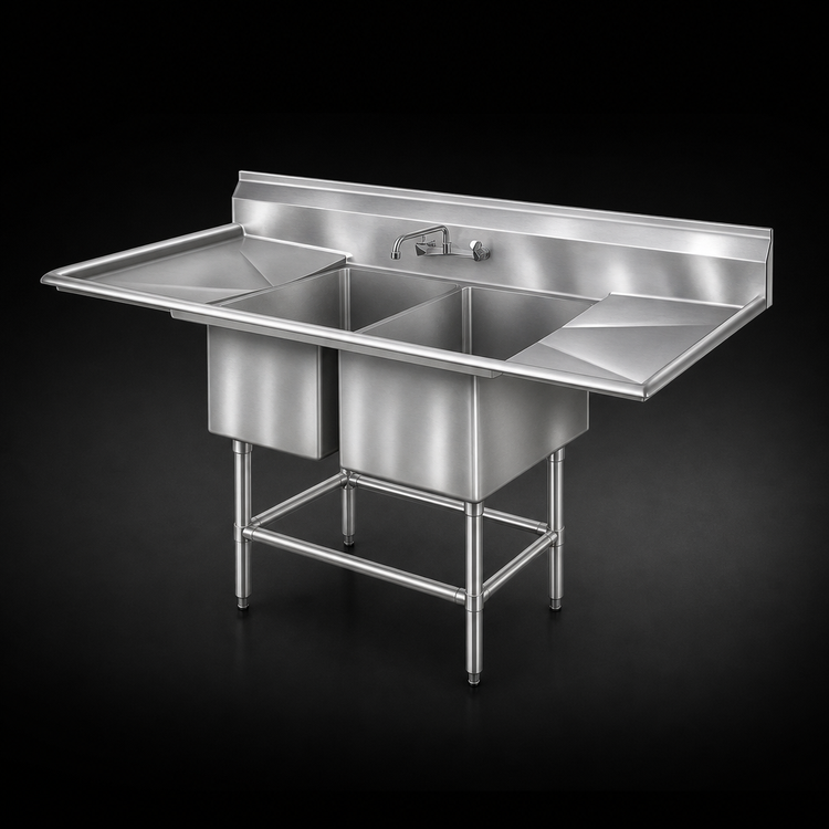 Product image #3 for Eagle Spec-Master FN Series Two-Compartment Coved Corner Sink with 24-Inch Right-Hand Drainboard, 69-1/2W x 27D
