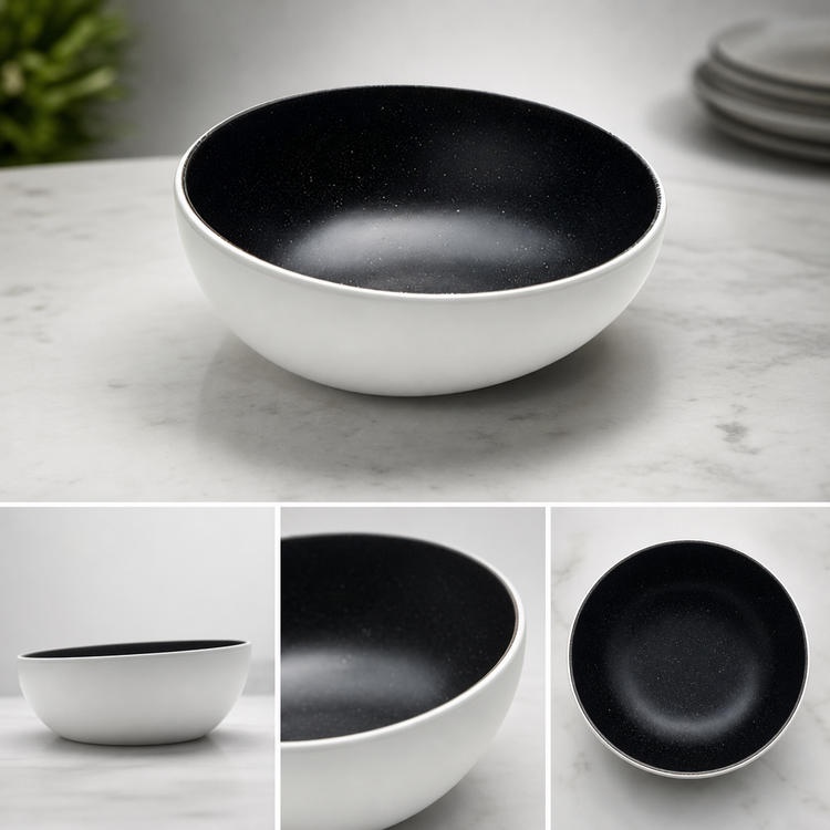 Product image #3 for Lift 40 oz. 8-1/2 Inch Round Angled Melamine Bowl, White with Black Speckles