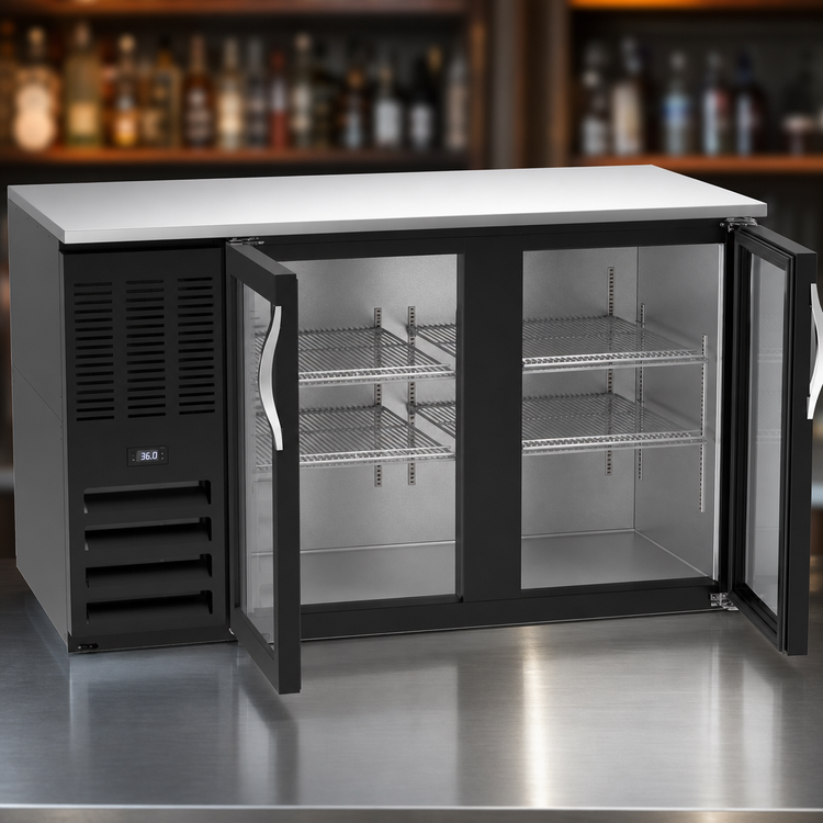 Product image #3 for Beverage Air 58-Inch Two-Section Glass Door Food-Rated Back Bar Refrigerator