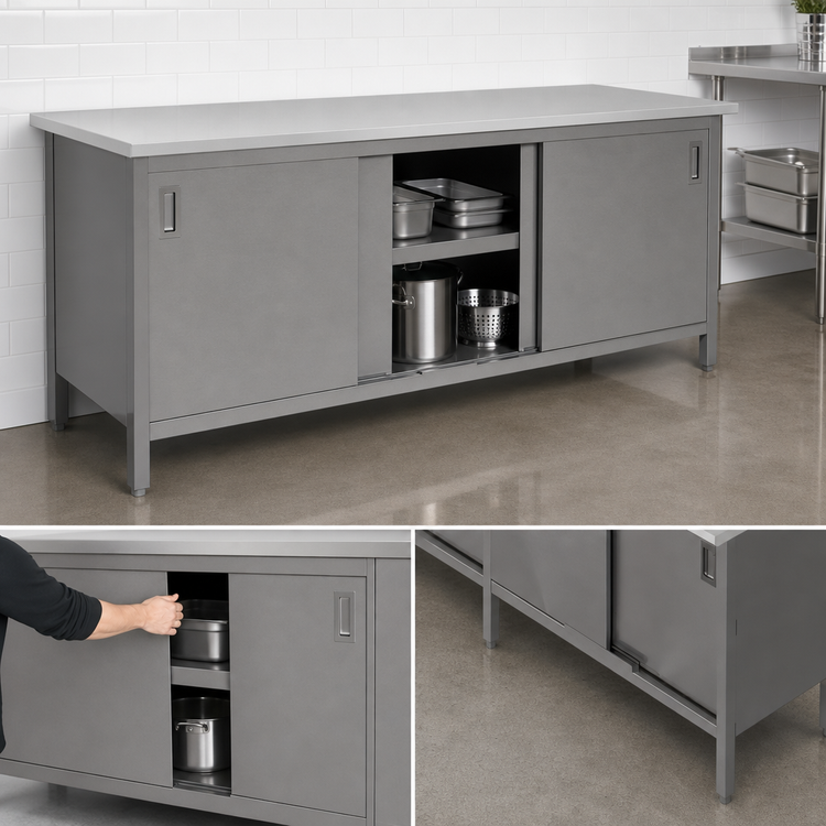 Product image #3 for John Boos Enclosed Stainless Steel Work Table with Sliding Doors and Undershelf, 96 x 24 Inches