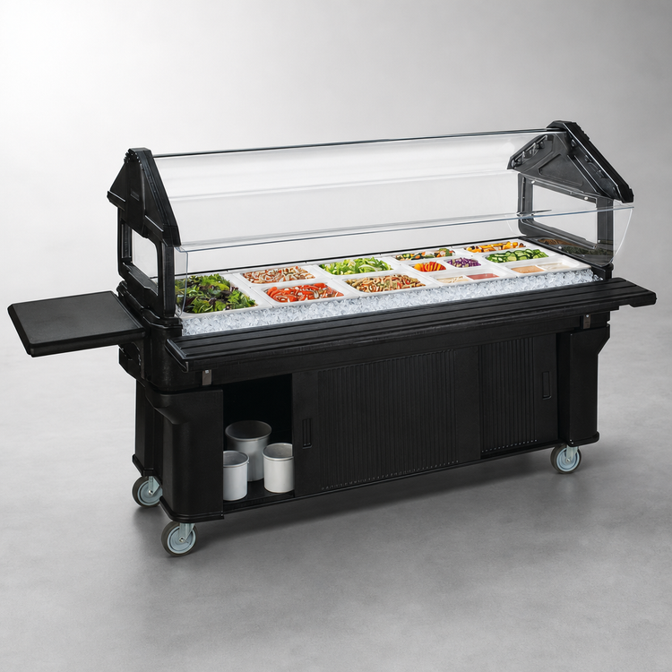 Product image #4 for SixStar 6-Foot Portable Ice-Cooled Food Bar with Enclosed Storage, Sliding Doors and Acrylic Sneeze Guard, Black