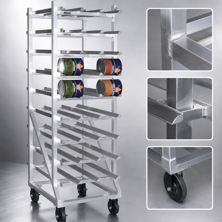 Product image #3 for Eagle Panco Full-Size Mobile Gravity-Fed Can Rack, All-Welded Aluminum, 162 #10 or 216 #5 Cans