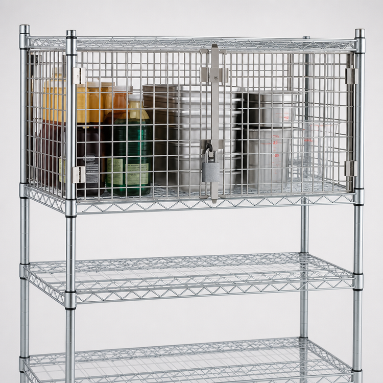 Product image #3 for Eagle Group 48"W x 21"D Chrome Security Enclosure Kit with Hinged Doors for Wire Shelving