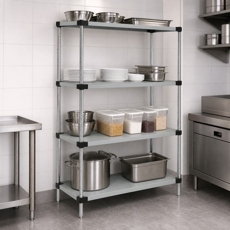 Product image #3 for Quantum 30-Inch W x 21-Inch D x 54-Inch H Solid Shelving Starter Kit, 4-Shelf, 304 Stainless Steel