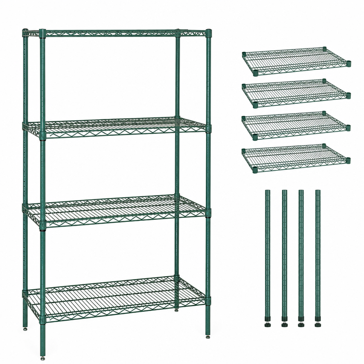 Product image #3 for Quantum 60"W x 36"D x 74"H Wire Shelving Starter Kit, 4-Shelf, Green Epoxy Finish
