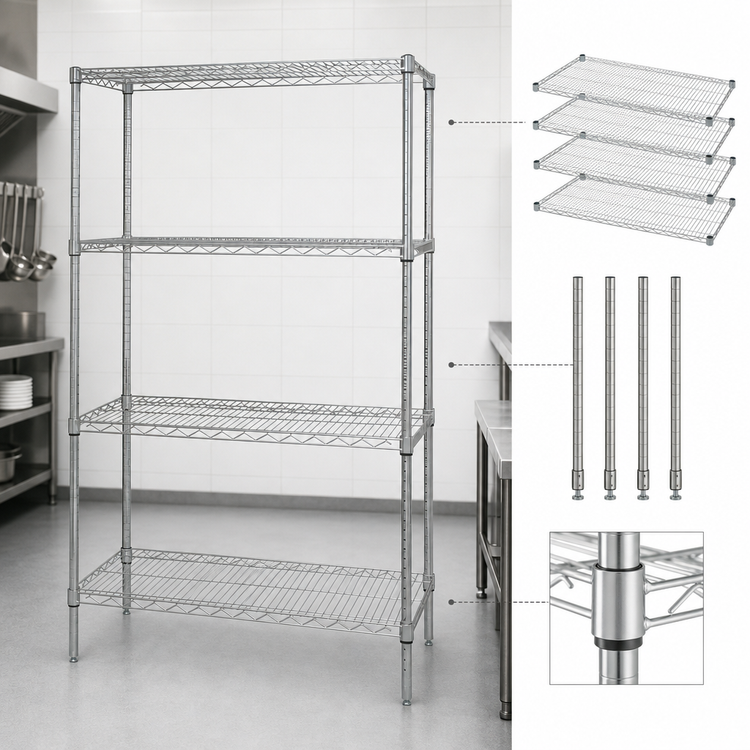 Product image #3 for Quantum Stationary 4-Shelf Wire Shelving Starter Kit, 48 x 30 x 74 Inches, Chrome Plated Finish, 600-800 lb Capacity