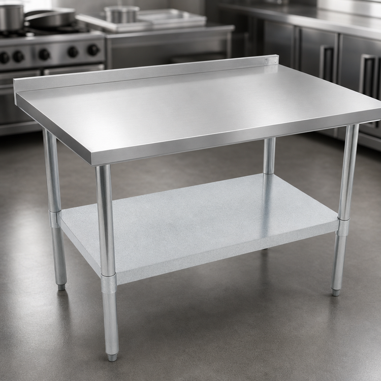Product image #3 for John Boos Stallion Economy 30 Inch x 30 Inch Stainless Steel Corner Work Table with Rear Riser and Galvanized Undershelf