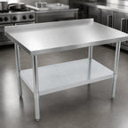 Thumbnail image #3 for John Boos Stallion UFBLG3030 30" x 30" 18-Gauge 430 Stainless Steel Corner Work Table with Rear Riser and Galvanized Undershelf