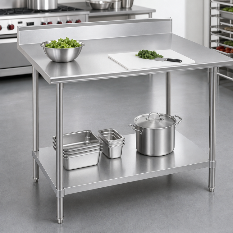 Product image #3 for Advance Tabco 108-Inch x 24-Inch Stainless Steel Work Table with 5-Inch Backsplash and Adjustable Galvanized Undershelf