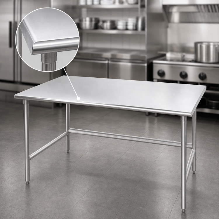Product image #3 for Advance Tabco TGLG-487 Open Base Work Table, 84 x 48 Inches, 14-Gauge 304 Stainless Steel Top