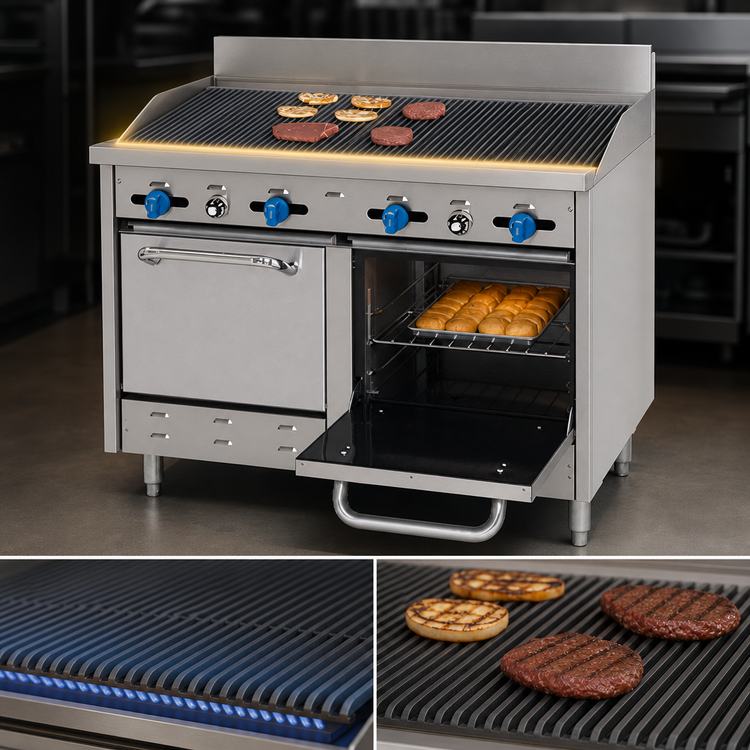 Product image #3 for Comstock-Castle 48-Inch Gas Char-Broiler Range with 2 Space-Saver Ovens