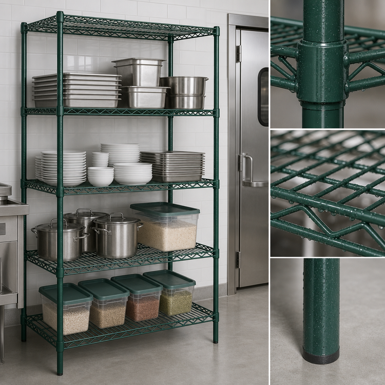 Product image #3 for Commercial Heavy-Duty Epoxy-Coated Wire Shelving Set, 36"L x 24"W x 72"H, Green