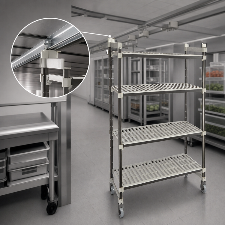 Product image #3 for Cambro Camshelving Elements XTRA High Density Top Rail 4-Tier Mobile Starter Unit with Vented Shelves, 21 x 48 x 80 Inches