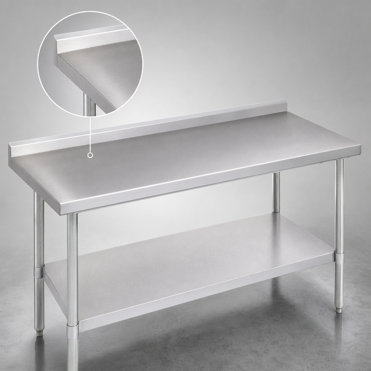 Product image #3 for Stallion Economy Stainless Steel Work Table with 5-Inch Backsplash and Galvanized Base, 60 x 24 Inches