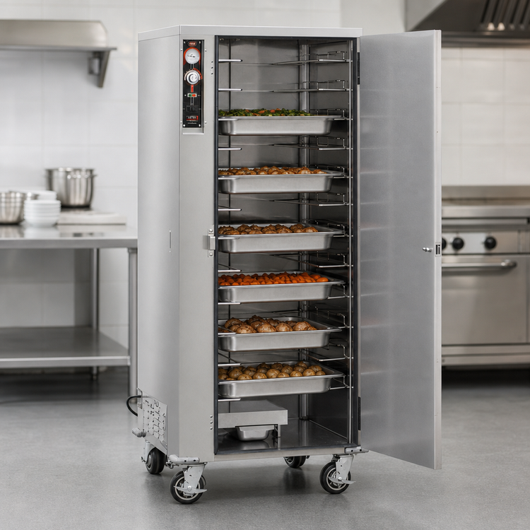 Product image #3 for FWE Half-Height Humidified Heated Holding Cabinet, Stainless Steel, Universal Tray Slides, 6 Full-Size Pan Capacity